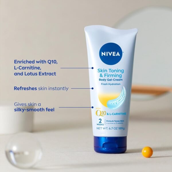 NIVEA Sheer Hydration Skin Firming Body Lotion (16.9 Fl Oz) + Skin Firming & Toning Body Gel Cream with Hyaluronic Acid (6.7 Oz), Enriched with Q10 and Vitamin C