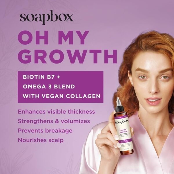 Soapbox Oh My Growth, Lengthening Vitamin Booster Treatment for All Hair Types with Biotin, Vegan Collagen & Vitamins A & C, Paraben & Cruelty Free, For Thicker, Fuller Hair for Men & Women (5 oz)