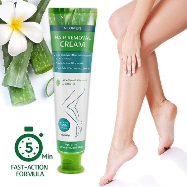 Hair Removal Cream for Men & Women : Painless Depilatory for Sensitive Skin & Intimate Areas, Moisturizing with Aloe Vera & Vitamin E, Safe for Face, Underarms, Bikini, Arms, Legs