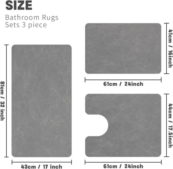 YIHOUSE Dark Grey Bath Mat Rug Sets 3 Piece,Thin Bathroom Rugs Fit Non Slip Bathroom Mat Quick Dry, Absorbent Rubber Bath Mats for Bathroom Floor,Shower