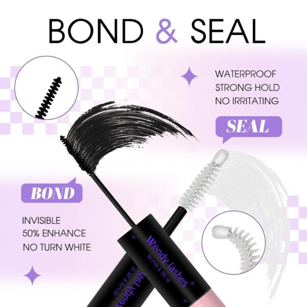 71pc7gepjL._SL1500_.jpg Lash Bond and Seal Waterproof Cluster Lash Glue for Eyelash Extensions Strong Hold 72 Hours High Adhesive Gentle Non-Irritating 2-in-1 Bond and Seal Use at Home by Wendy Lashes(Black,5ml+5ml)