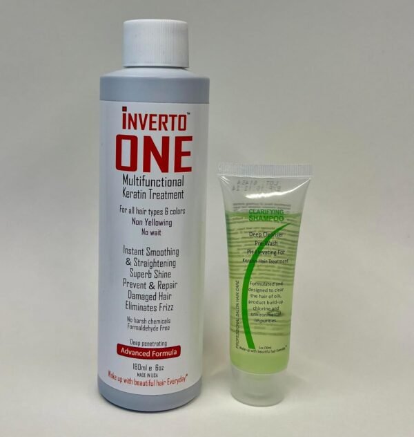 INVERTO ONE 180ml Formaldehyde-free Brazilian Complex Keratin Blowout Kit with Clarifying Shampoo - Vegan Salon Grade Treatment for Instant Results