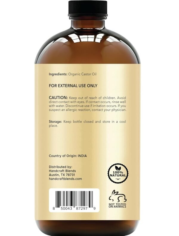 71-2O2XjKRL._SL1500_.jpg Handcraft Blends Cold-Pressed Organic Castor Oil in Glass Bottle - 16 Fl Oz - 100% Pure and Natural - Premium Grade Carrier Oil for Hair Growth, Eyelashes and Eyebrows - Hair and Body