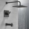 Delta Faucet Modern 14 Series Matte Black Shower Faucet, Tub and Shower Trim Kit with Single-Spray Touch-Clean Black Shower Head, Matte Black T14467-BL-PP (Valve Not Included)