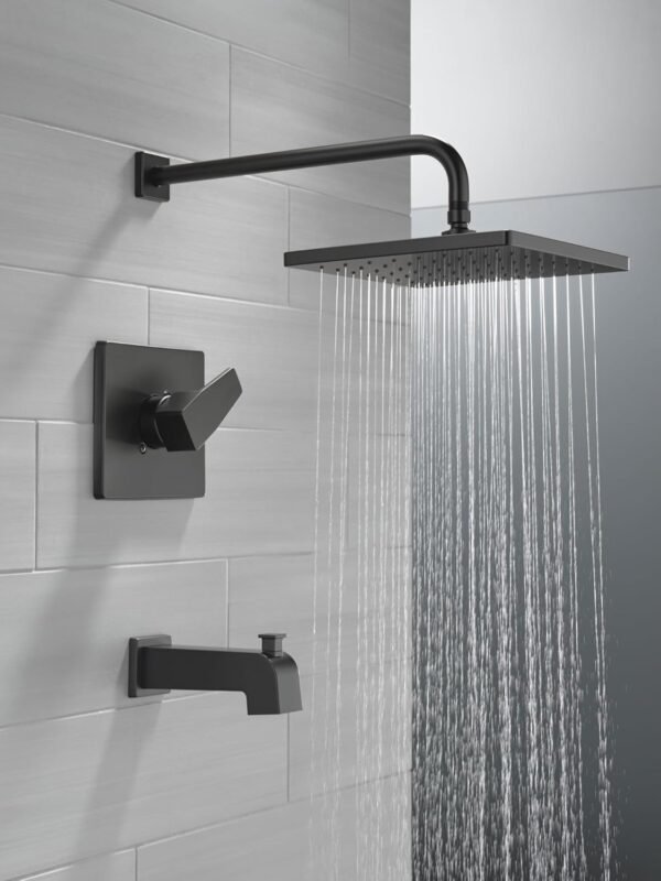 Delta Faucet Modern 14 Series Matte Black Shower Faucet, Tub and Shower Trim Kit with Single-Spray Touch-Clean Black Shower Head, Matte Black T14467-BL-PP (Valve Not Included)