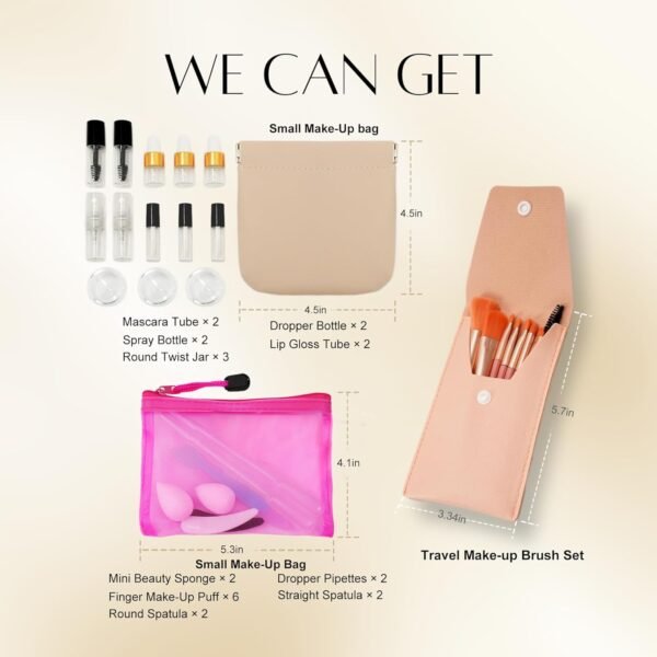 PrettyCare 38 pcs Mini Makeup Containers Set, Birthday Gifts for Women, Her, Mom, Travel Size Bottles Kits with Brushes, Mini Dropper Bottles, Spray Bottles, Lip Tubes for Skincare & Essential Oil