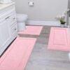 SHACOS Soft Fluffy Bathroom Runner Rugs Set of 3 Bath Mats with U Shape Toilet Rugs Non Slip Washable Bath Rugs Absorbent Bathroom Carpet for Shower Tub, Pink