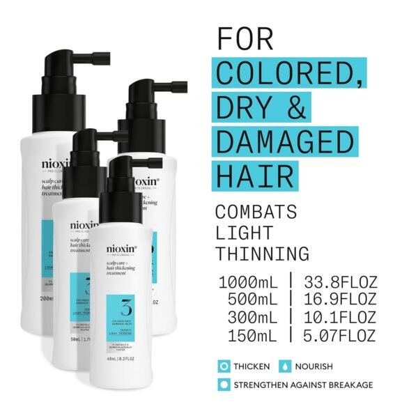 Nioxin System 3 Scalp Care + Hair Thickening Leave-In Treatment | For Colored, Dry, & Damaged Hair with Light Thinning | Strengthen & Nourish with Niacinamide & Biotin