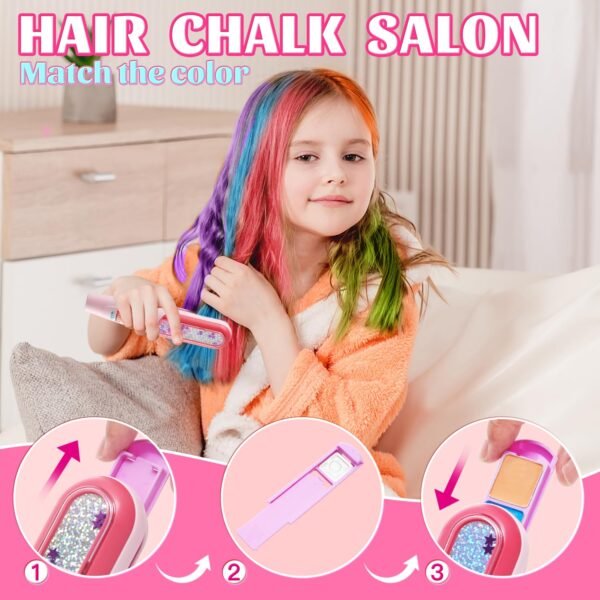 71-I9hhPuRL._SL1500_.jpg Temporary Hair Chalk with Hair Gem Stamper Kit, Hair Styling Tool with REUSABLE Shining Diamonds, Washable Hair Chalk Hair Color Dye for Girls, Toys Gifts for Girls Ages 4 5 6 8-12