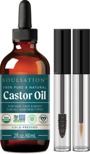 71-JZw8AaRL._SL1500_.jpg Organic Castor Oil for Eyelashes, Hair & Skin (2oz with Eyelash Kit) | 100% Pure, Natural Cold Pressed