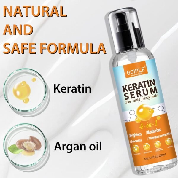 Keratin Hair Serum for - Heat Protectant with Castor Oil Treatment for Frizzy, Dry & Damaged Hair - Nourishes and Repairs Hair for Shine and Softness