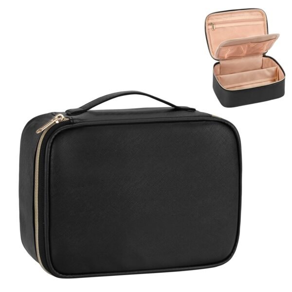 OCHEAL Makeup Bag, Cute Makeup Organizer Bag Potable Make up Bag for Cosmetics Toiletry Accessories with Divider and Brushes Compartments, Travel Case Cosmetic Bags Women and Girls-Black