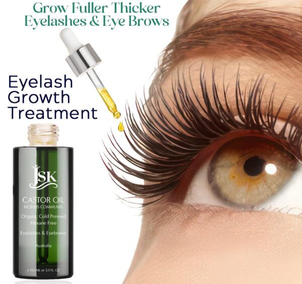 71-VmEueFqL._SL1204_.jpg JSK Organic Castor Oil for Hair Growth, Eyelash Serum, USDA Certified Cold-Pressed Unrefined Hair Oil, 100% Pure Hexane-Free, 3.3 Oz Glass Bottle with Bonus Silk Hair Bonnet