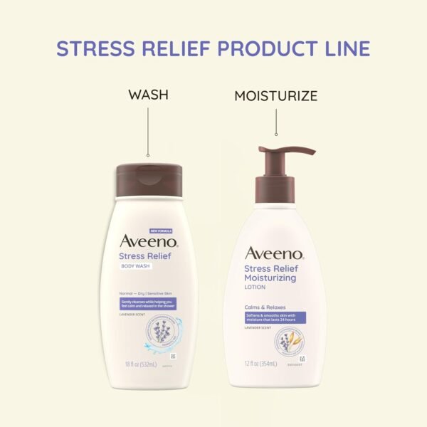 71-aLvAS9TL._SL1500_.jpg Aveeno Stress Relief Moisturizing Body Lotion 33 Fl Oz, Lavender Scent with Prebiotic Oat, Hydrating 24-Hour Moisturizer Non-Greasy for Dry Sensitive Skin, Paraben & Dye Free, Calming & Relaxing