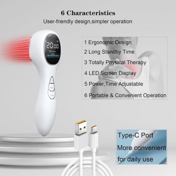 Red Light Therapy Device Wand for Body, Infrared Light Therapy Device for Joint and Muscle & Tissue Pain Relief, Portable Red Light Therapy Machine for Human/Pets (15X650nm +3x808nm)-White