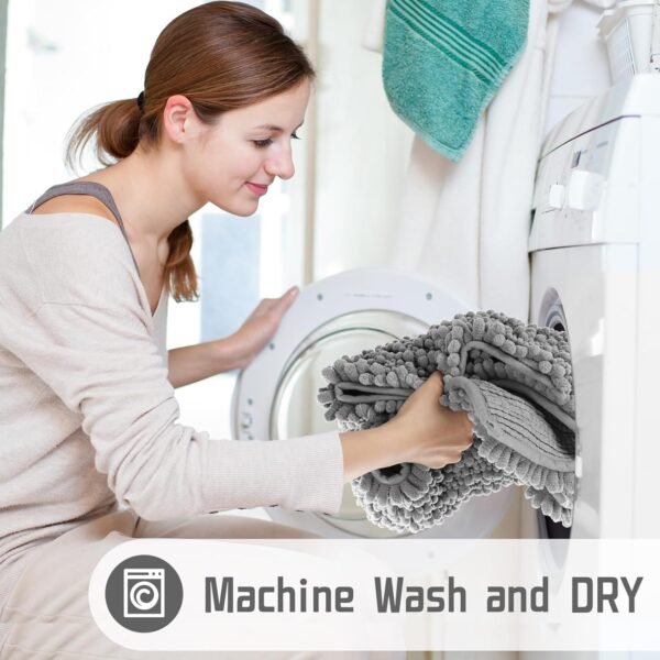 Yimobra Bathroom Rug Mat 24 x 17, Extra Soft Non Slip Absorbent Water Bath Rug, Quick Dry Machine Washable Chenille Shaggy Shower Mat, Bath Mat for Bathroom Floor, Home Decor Accessories, Grey