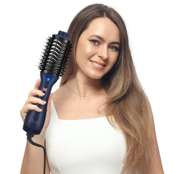 One Step Hair Dryer & Volumizing Brush, Aima Beauty Hair Styling Tool - Ceramic Straightener, Curler, Hot Air Styler & Ionic Salon Brush, Prussian Blue