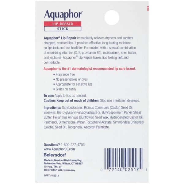71-tVb6PU3L._SL1500_.jpg Aquaphor Lip Balm Set with Jojoba Oil and Shea Butter, Lip Repair Stick (2 x 0.17 Oz) + Repair Stick with Sunscreen SPF 30 (2 x 0.17 Oz), Fragrance Free, Paraben Free, Immediately Relieves Dryness