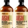 Argan Oil Shampoo and Conditioner Set - Sulfate Free Moroccan Care with Keratin - For Curly, Straight, Dry and Damaged Hair - Moisturizing, Hydrating, Anti Frizz Salon Technology