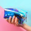 Boao 2 Pcs Clear Iridescent Holographic Makeup Bag Glitter Travel Cosmetic Pouches Toiletry Bag with Zipper Toiletry Organizer Case for Purse Diaper Beach Office Gift(Plain)