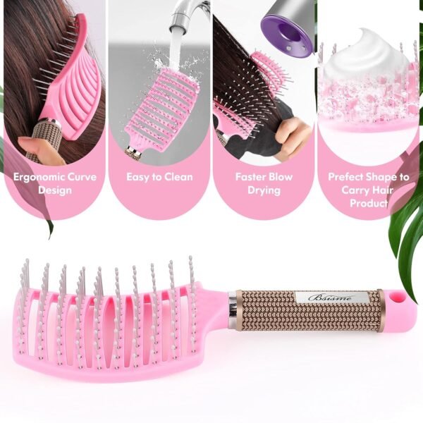710CPNLzZFS._SL1500_.jpg Hair Brush Set, Curved Vented Detangling Hair Brushes for Women Men Kids, Professional Vent Styling Brush for Wet Dry Curly Thick Straight Hair Fast Blow Drying Brush (Pink+ White)