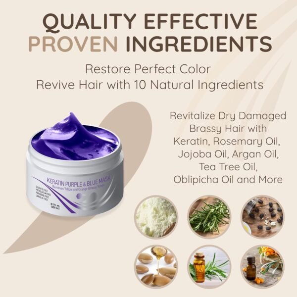 710I3R7DbXL._SL1500_.jpg VITAMINS hair cosmetics Keratin Purple Hair Mask - Violet Blue Protein Deep Conditioner Treatment - Toner for Blonde Platinum Silver Gray Ash or Brown Colored Dry and Damaged Brassy Hair