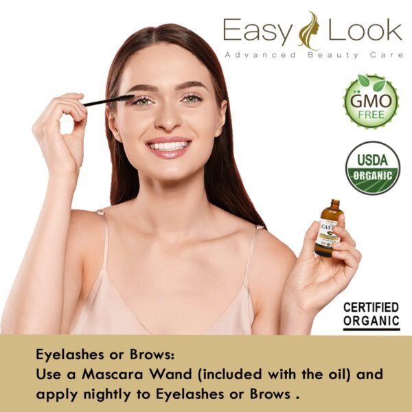 710IMS6W2GL._SL1500_.jpg Castor Oil 4oz, USDA Certified Organic 100% Pure, Stimulate Growth for Eyelashes, Eyebrows, Hair. Skin Moisturizer & Hair Treatment Starter Kit