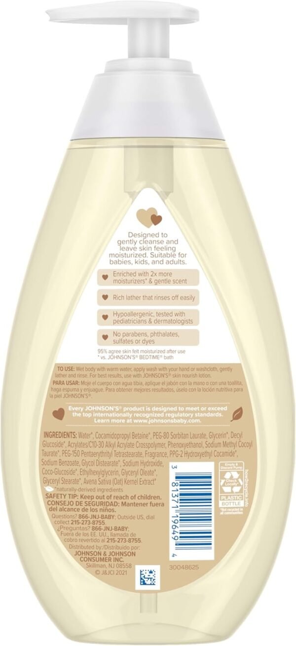 Johnson's Skin Nourishing Moisture Baby Body Wash With Vanilla & Oat Scents, Hypoallergenic & Tear Free Baby Bath Wash, Paraben-, Dye-, Sulfate & Phthalate-Free, 20.3 fl. oz