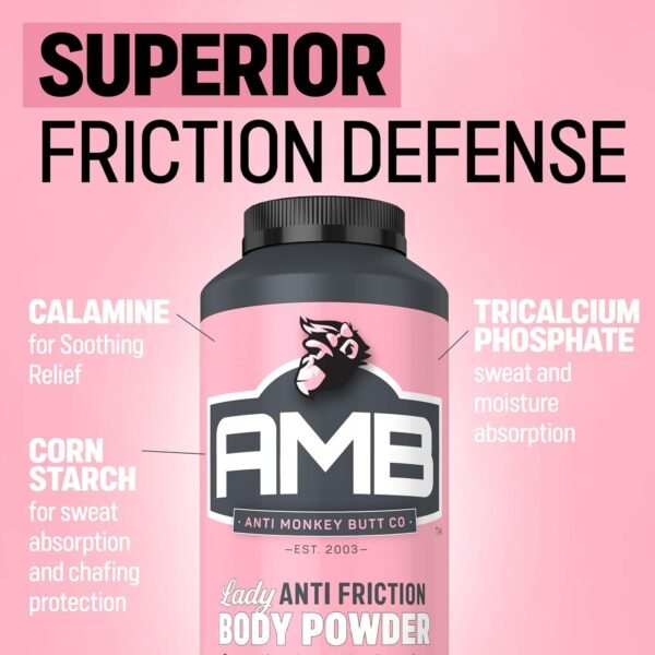 Anti Monkey Butt Body Powder for Women - Talc-Free, Anti-Chafing, Odor Control, & Sweat-Absorbing Powder for Foot, Inner Thighs, & Full Body - with Calamine - Hypoallergenic Formula - 8 oz