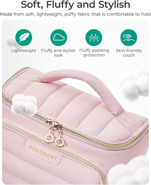 BAGSMART Travel Makeup Bag with Jewelry Organizer, Portable Make Up Bag, Puffy Wide-Opening Cosmetic Storage Pouch for Women’s Toiletries and Travel Essentials (Black)