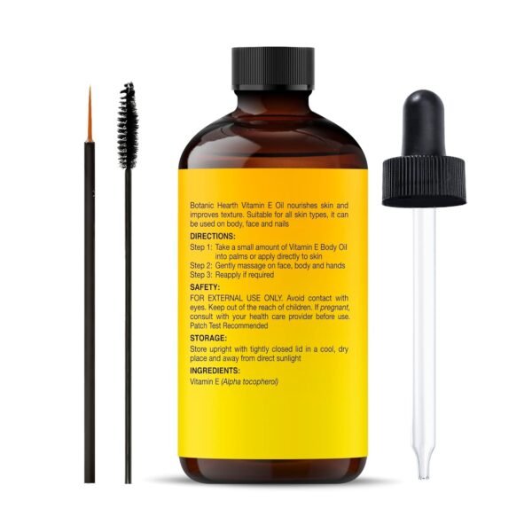 710kGkFWqL._SL1500_.jpg Botanic Hearth Vitamin E (Glass Bottle 2 fl oz) | 100% Pure & Natural | 35,000 IU | For Growth of Nails, Hair, Eyebrows & Eyelashes | Includes Brush Set | Hair & Body Oil