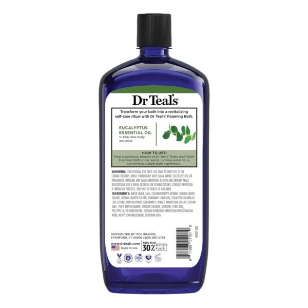 Dr Teal's Foaming Bath with Pure Epsom Salt, Relax & Relief with Eucalyptus & Spearmint, 34 fl oz (Pack of 4)