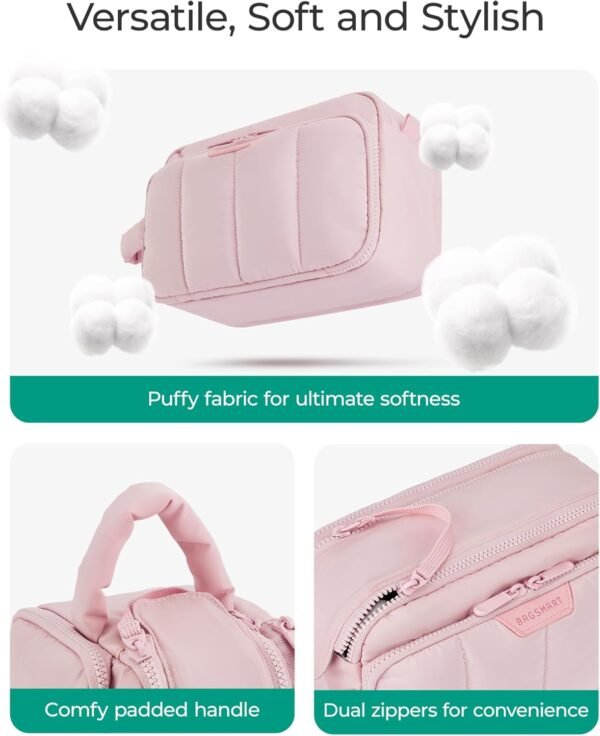 710tP178ifL._AC_SL1500_.jpg BAGSMART Travel Makeup Bag Organizer, Puffy Make Up Bag, Cosmetic Organizer Case for Travel Essentials Toiletries Accessories Bottles, Brushes (Pink)