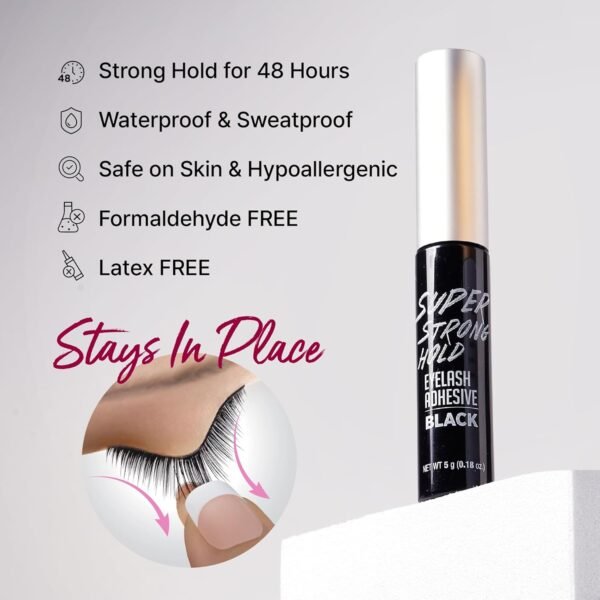 710vqf42kRL._SL1500_.jpg i•ENVY Super Strong Hold Eyelash Adhesive, Waterproof, 48-Hour Long-Lasting Lash Glue, Latex-Free, Hypoallergenic, Quick-Drying with Brush-On Applicator for Strip Lashes (Black, 1 Pack)