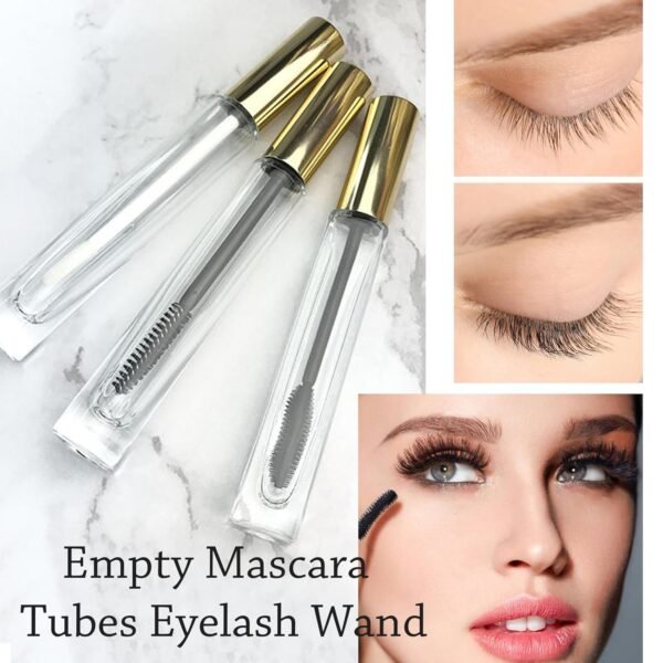 Empty Mascara Tube and Wand Glass, 3PCS 10ml Empty Mascara Tube and Lip Gloss Tubes, Lash Spoolies with Tube, Eyelash Growth Packing Tube Container for Home and Travel (A)