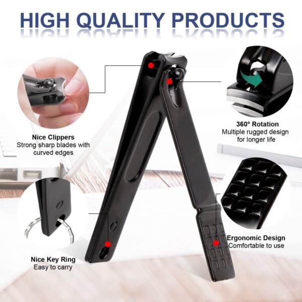 Manicure Pedicure Kit Nail Clippers Set Fingernails & Toenails Vibrissac Scissor 5 Pieces Best Care Tools for Man & Women with Travel Case (Gray/Black_A) (Gray/Black_A)