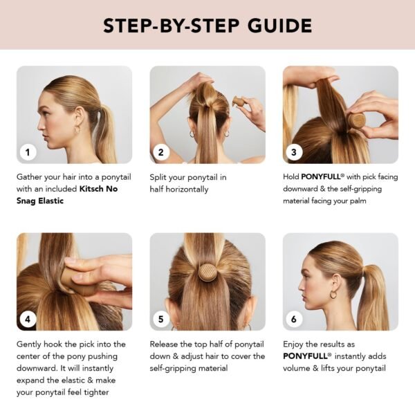 Kitsch PONYFULL Hair Volumizer Tool - Adds Lift and Style To Your Ponytail | Hair Bun Maker for Women | Ponytail Volumizer, Includes 3 No Snag Elastic Ties - (Blonde)