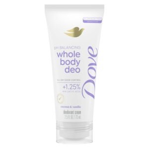 Dove Whole Body Deo Aluminum Free pH Balancing Cream Deodorant Coconut & Vanilla for 72h Odor Control 2.5 oz