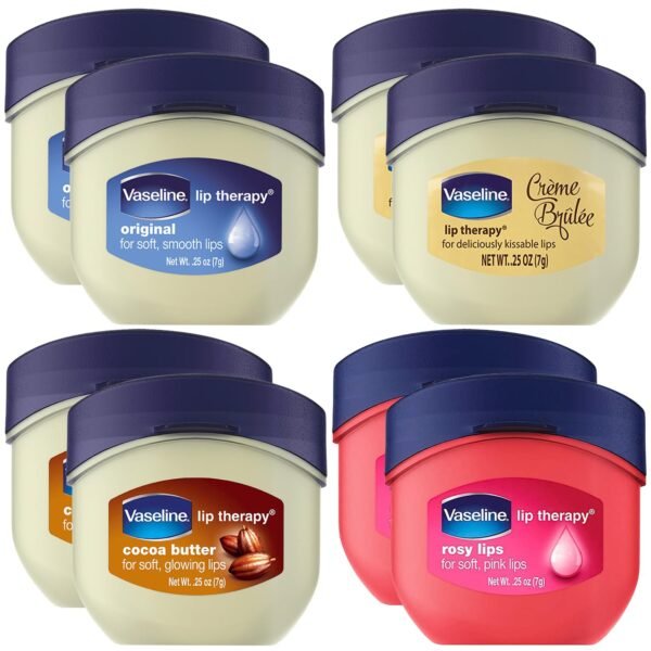 711FXrNEFVL._SL1500_.jpg Vaseline Lip Therapy Variety 8-Pack – Original, Crème Brûlée, Rosy Lips, Cocoa Butter Mini Lip Balms for Soft, Glowing, and Deliciously Kissable Lips, 0.25 Oz Ea