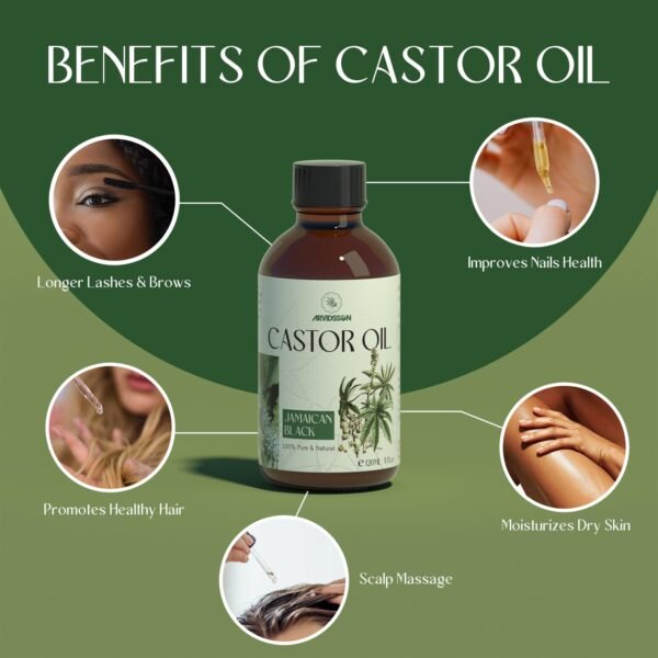 711KRwxEvQL._SL1500_.jpg ARVIDSSON 100% Pure Jamaican Black Castor Oil for Hair Growth, Eyelashes, Eyebrows - 4 Fl Oz, Cold Pressed Castor Oil, Hair Oil, Body Oil, Skin & Scalp Moisturizer