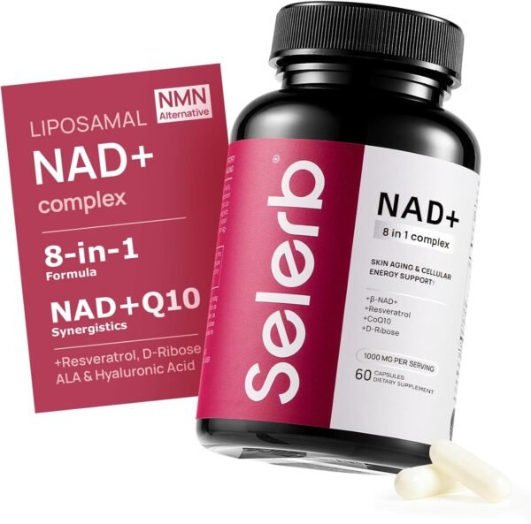 NAD Supplement Complex NMN Alternative - Liposomal NAD Resveratrol with β-NAD+, CoQ10, D-Ribose for Anti-Aging, Energy, Cellular Renewal and Radiant Skin Health - 60 Capsules