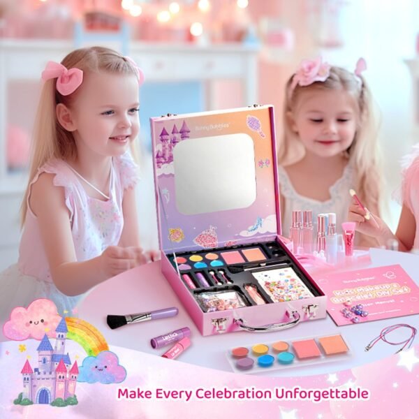 Kids Makeup & Jewelry Kit for Girls - Washable Real Cosmetics Set with Bracelet-Making for Children Toddler, Princess Dress-Up Toy, Ideal Winter Birthday Gift for 4-12 Year Olds (Pink)