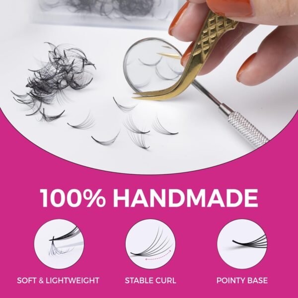 711dYLvBbxL._SL1500_.jpg 500 Promade Fans - 5D 0.07 Size 11mm Curl CC - Volume Premade Lash Fans for Eyelash Extensions Middle Stem Handmade Loose Pre Made Eyelash Fluffy Soft Pointy Base