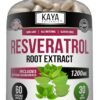 Kaya Naturals - Resveratrol Capsules - Anti Aging Supplement - Antioxidants with Brain Support - Maximum Benefits - 60 Veggies Capsules