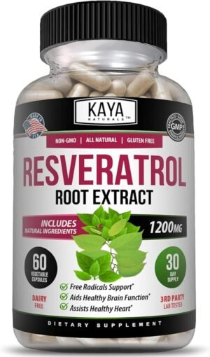 711pcsH0rlL._AC_SL1500_.jpg Kaya Naturals - Resveratrol Capsules - Anti Aging Supplement - Antioxidants with Brain Support - Maximum Benefits - 60 Veggies Capsules