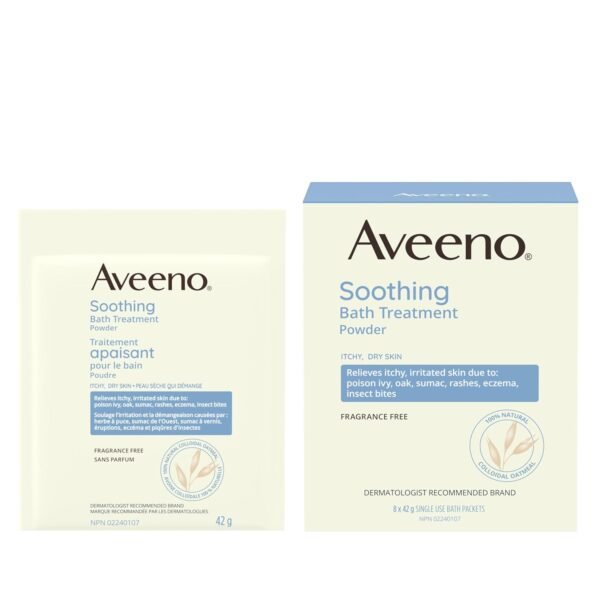 Aveeno Fragrance-Free Soothing Bath Treatment & Soak for Soothing Relief, 100% Natural Colloidal Oatmeal, Relieves Itchy, Irritated Skin Due to Eczema, FSA/HSA, 8 Single-Use Bath Packets