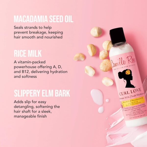 Camille Rose Curl Love Moisture Milk Leave-In Conditioner, with Rice Milk and Macadamia Oil to Soften, Smooth and Detangle Curly Hair, 8 oz