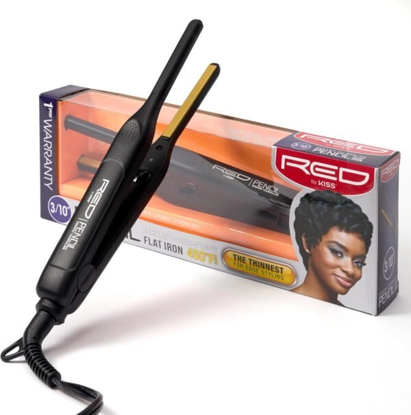 712MnZrDaML._AC_SL1500_.jpg RED by KISS 0.3 Inch Pencil Flat Iron with Ceramic Tourmaline, Hair Straightener for Thin and Short Hair Edge Styling, Even Heat Distribution with Fast Heat Up 450° F Max Temperature, Black