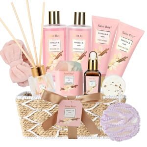 Bath and Body Gift Baskets for Women, 12 Pcs Vanilla Oat Spa Gifts for Women. Bath Gift Set Enriched Shea Butter. Home Spa with Shower Gel, Body Oil, Saint Roy Gifts for Mom