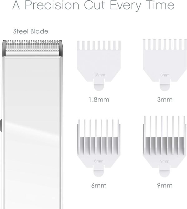 Pure Enrichment TRYM Lithium Rechargeable Beard Trimmer - 11-Piece Grooming Kit with Cordless Use, Charging Dock, 4 Trim Attachments, Cleaning Brush, Clipper Oil, and Drawstring Travel Bag (White)